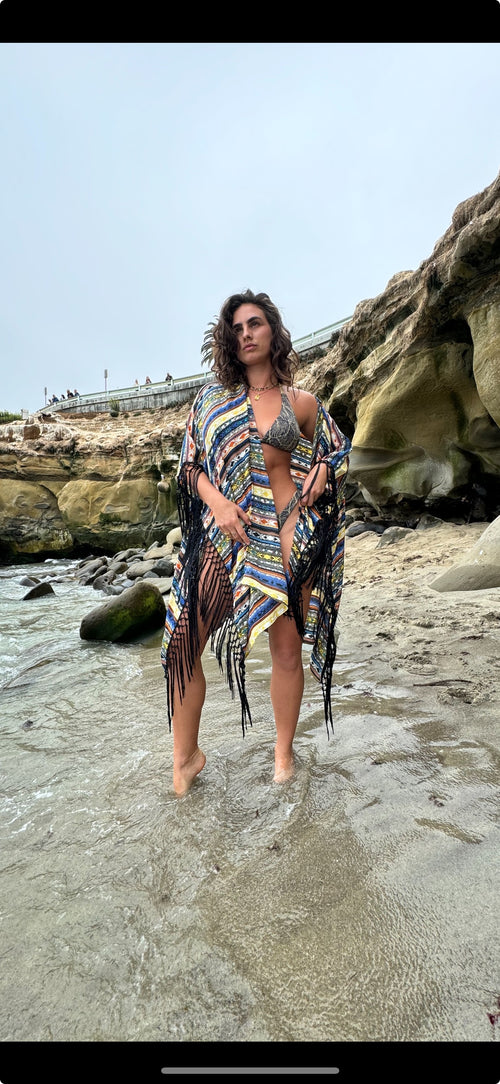 High Vibe Haboti Silk Tribal Fringe Kimono