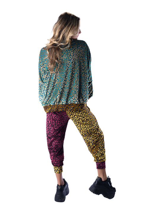 fashion, outfits, festival fashion, jacket pant set, unisex clothing, reversible jacket,  matching set, joggers, designer clothing, animal print jacket, animal print pants, cheetah pants, loungewear