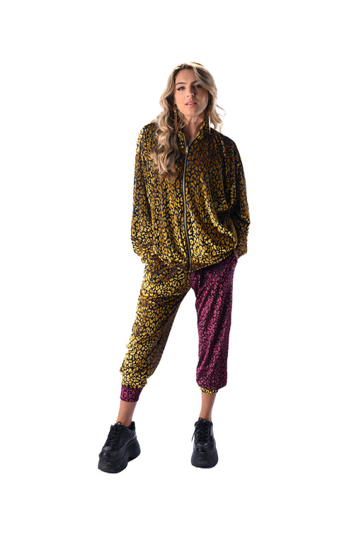 fashion, outfits, festival fashion, jacket pant set, unisex clothing, reversible jacket,  matching set, joggers, designer clothing, animal print jacket, animal print pants, cheetah pants, loungewear