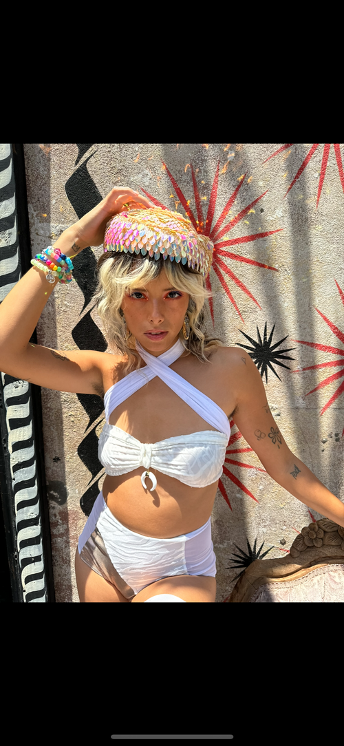 festival top, festival outfit, festival bottoms, white mesh top, festival bottoms, fashion outfit, gold bottoms, white bottoms, white mesh bottoms